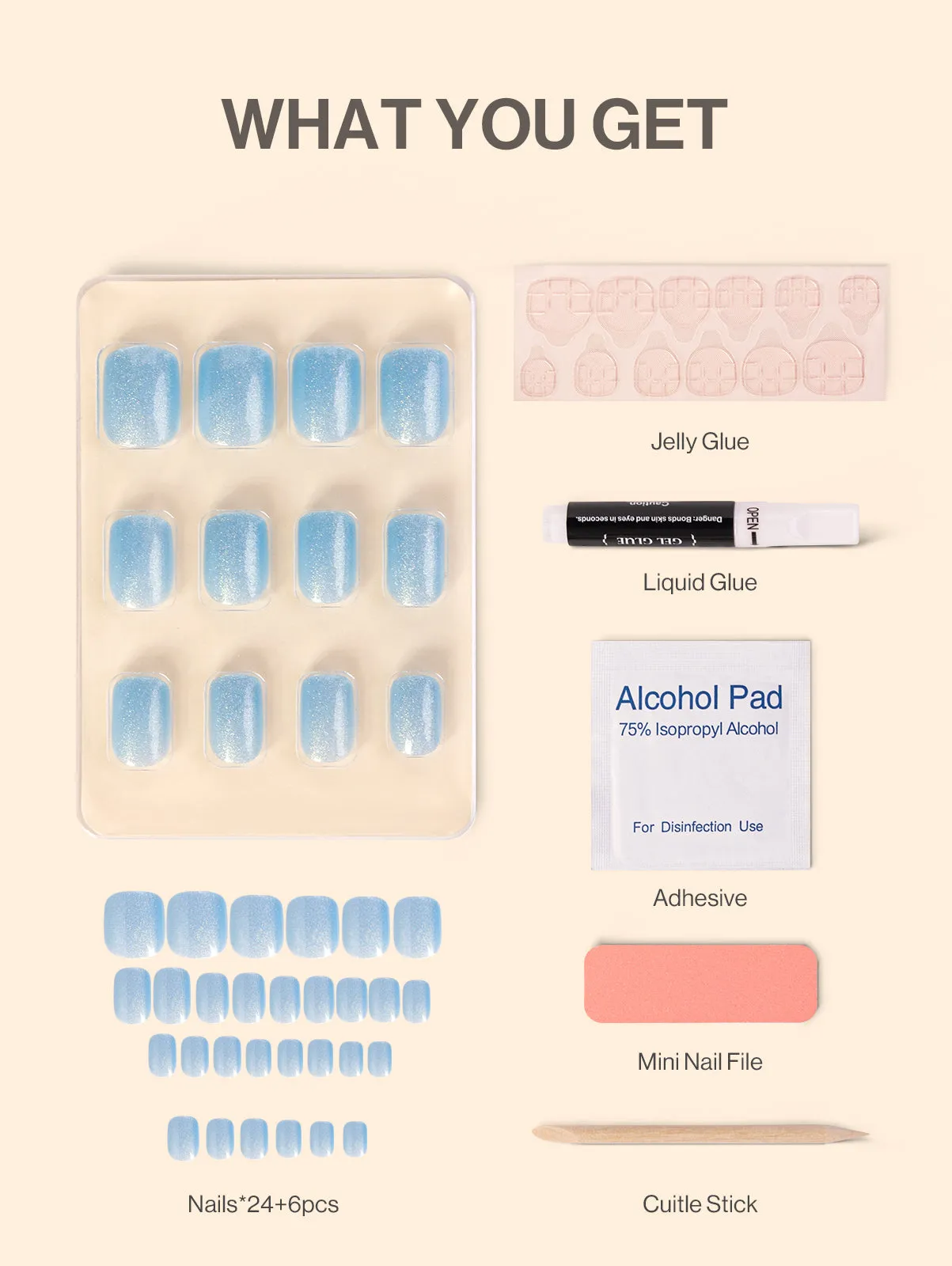 Acrylic Press On Nails - Short Square Blue