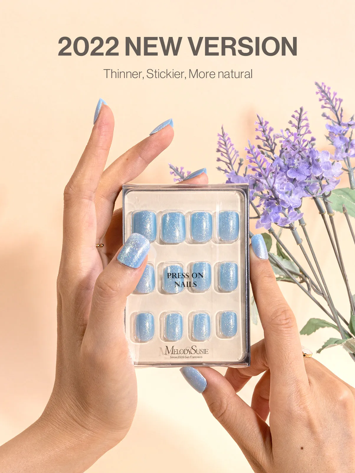 Acrylic Press On Nails - Short Square Blue