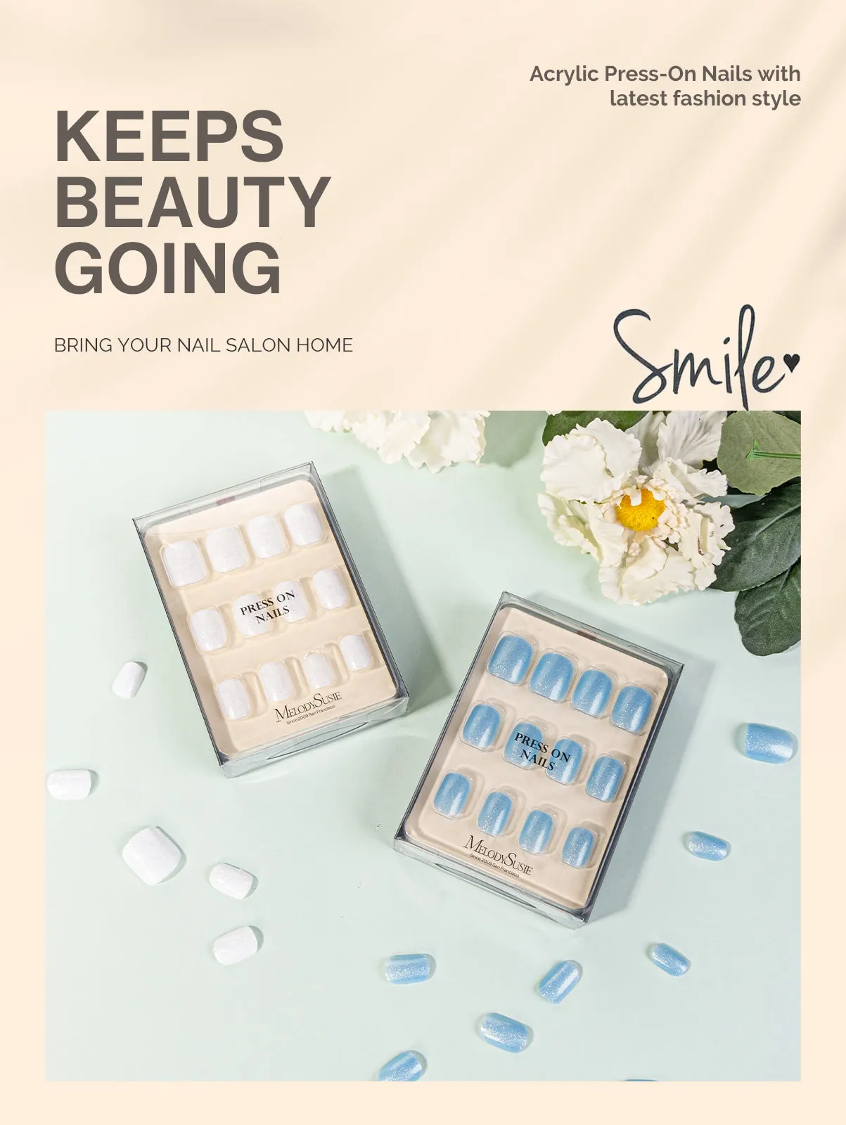 Acrylic Press On Nails - Short Square Blue