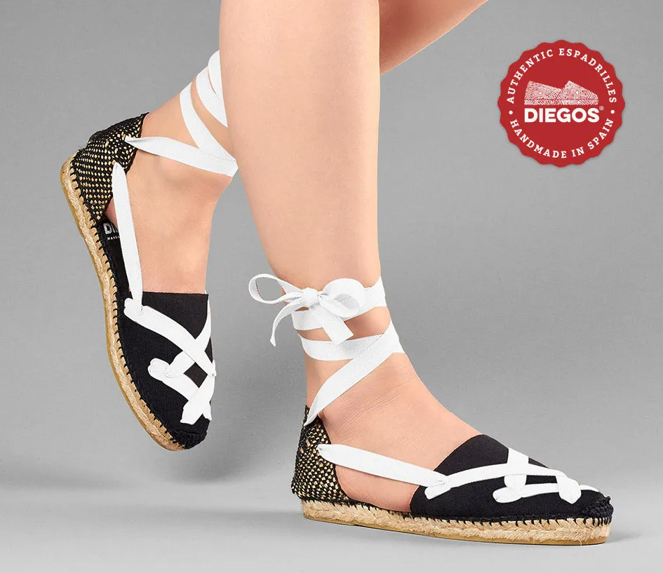 All black flat Lola classic laces espadrilles