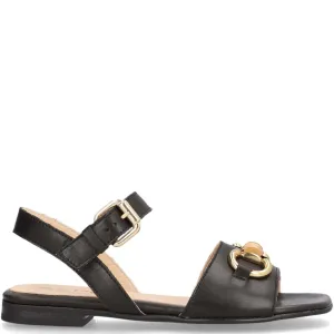 Alpe Black Leather Flat Sandals