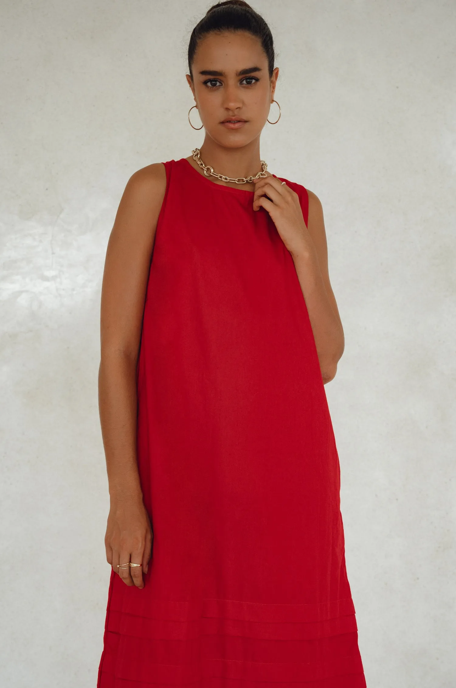 Beloved Cara Slip on Cotton Maxi Dress - Red