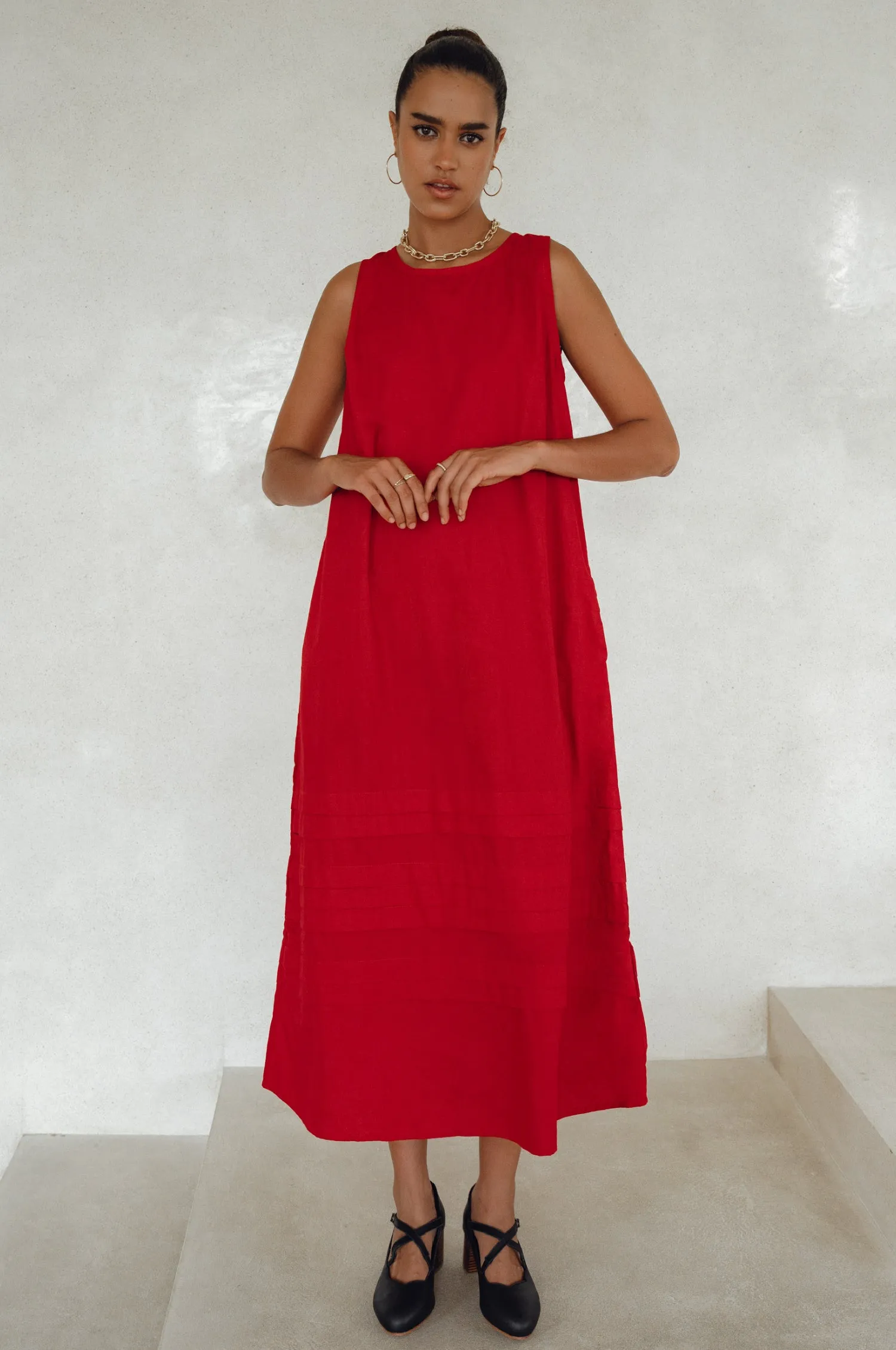 Beloved Cara Slip on Cotton Maxi Dress - Red