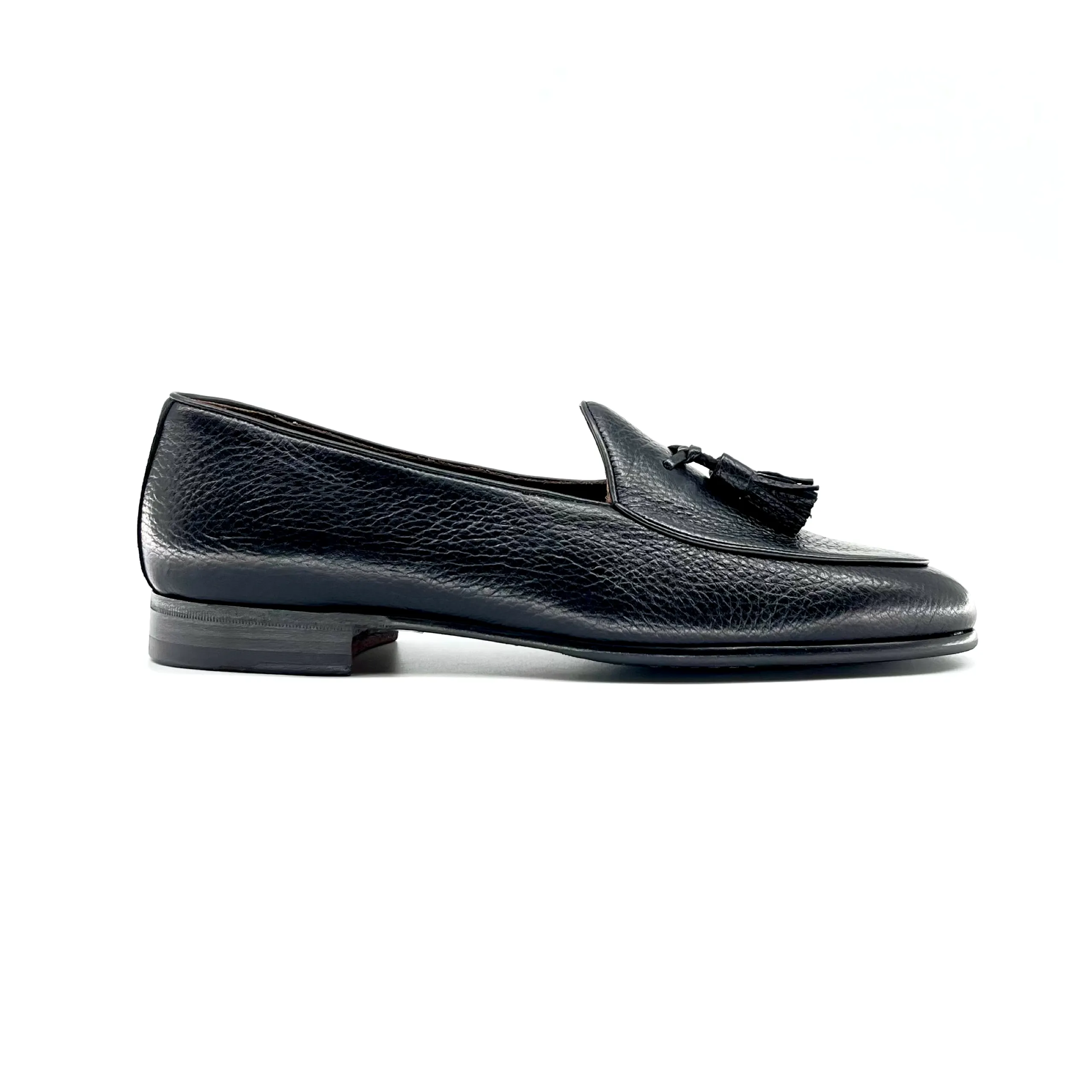 Berwick Belgian Tassel Loafer, Deer Leather - Black