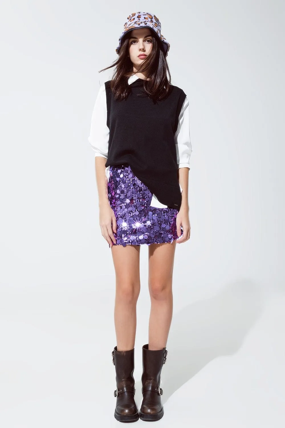 Big Sequin Mini Skirt In Purple
