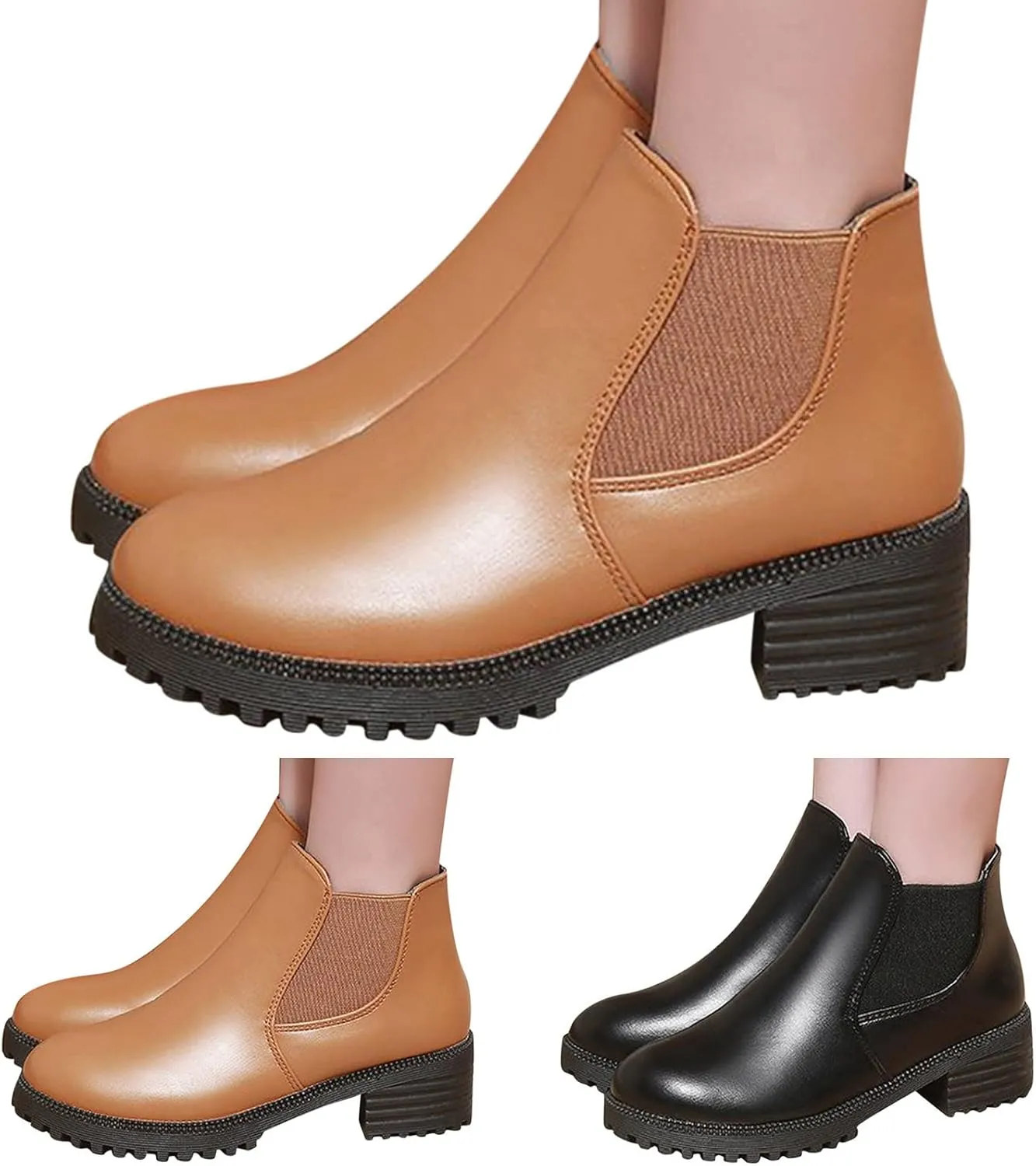 Black Cowboy Boots for Women Ankle Wedge Booties for Women 2024 Womens Low Boots Ankle Hiking Shoes Women Casual Round Head Lace-up Round Toe Comfortable Low Heel