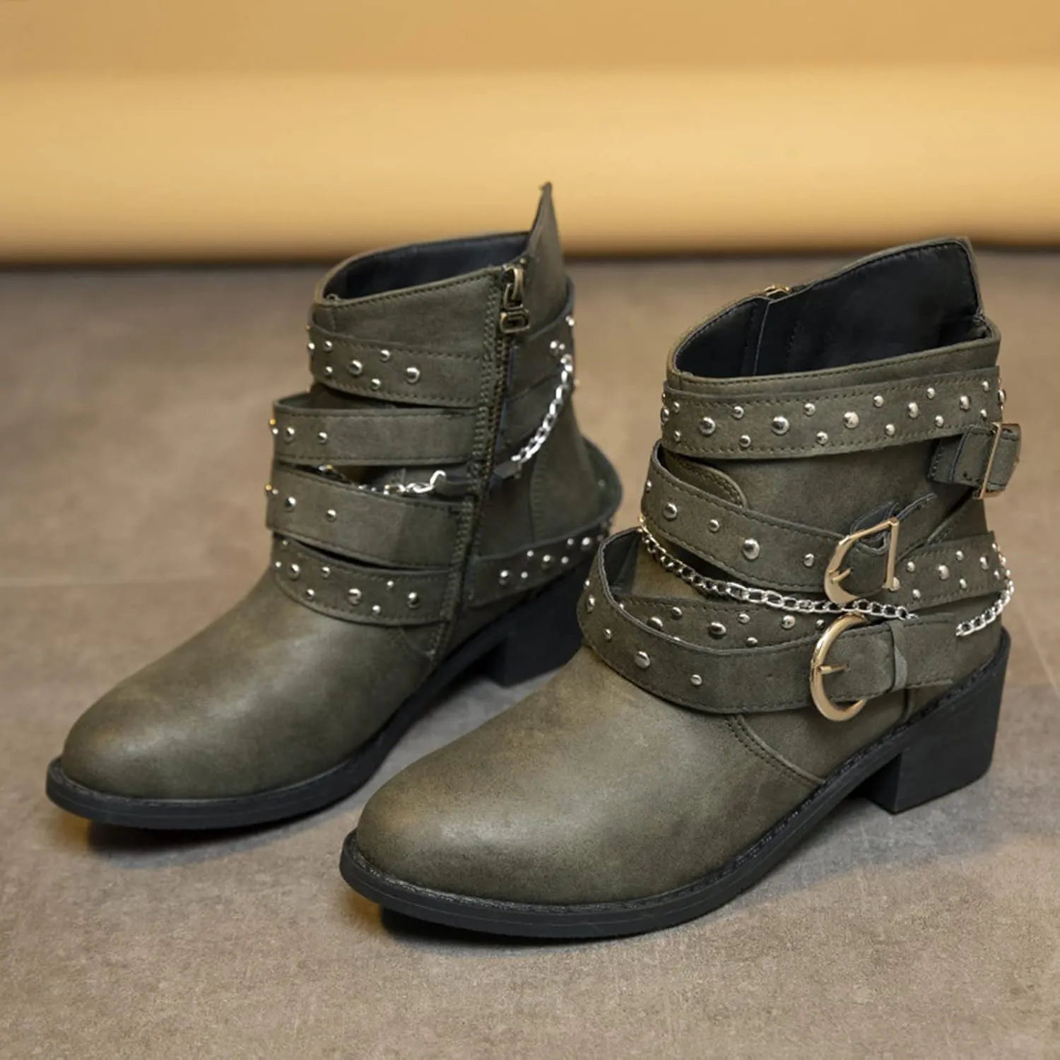 Boots for Women Ankle Women's Western Booties Flat Cowboy Boots for Women Work Boot Shoe Laces Men Cute Cozy Non Slip Closed Pointed Toe Low Block Heel Zip Up