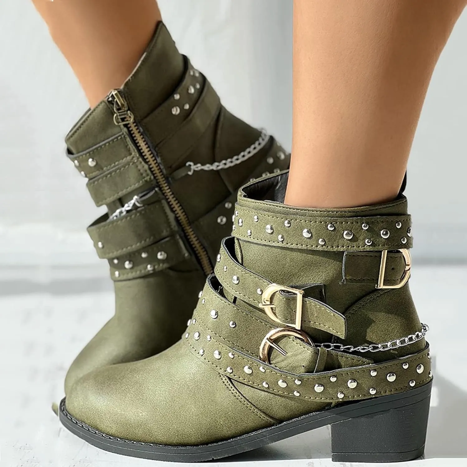 Boots for Women Ankle Women's Western Booties Flat Cowboy Boots for Women Work Boot Shoe Laces Men Cute Cozy Non Slip Closed Pointed Toe Low Block Heel Zip Up