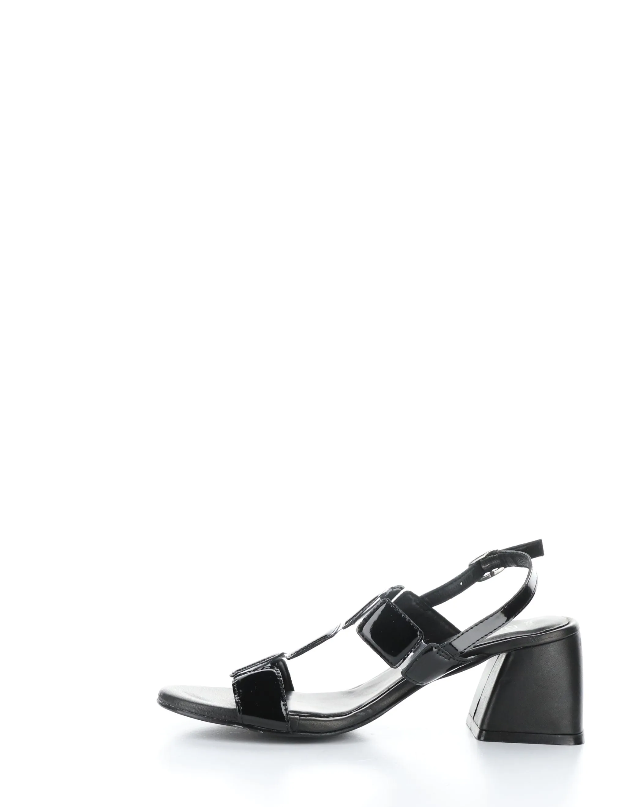 Bos & Co "Glow" Black patent block heel sandal