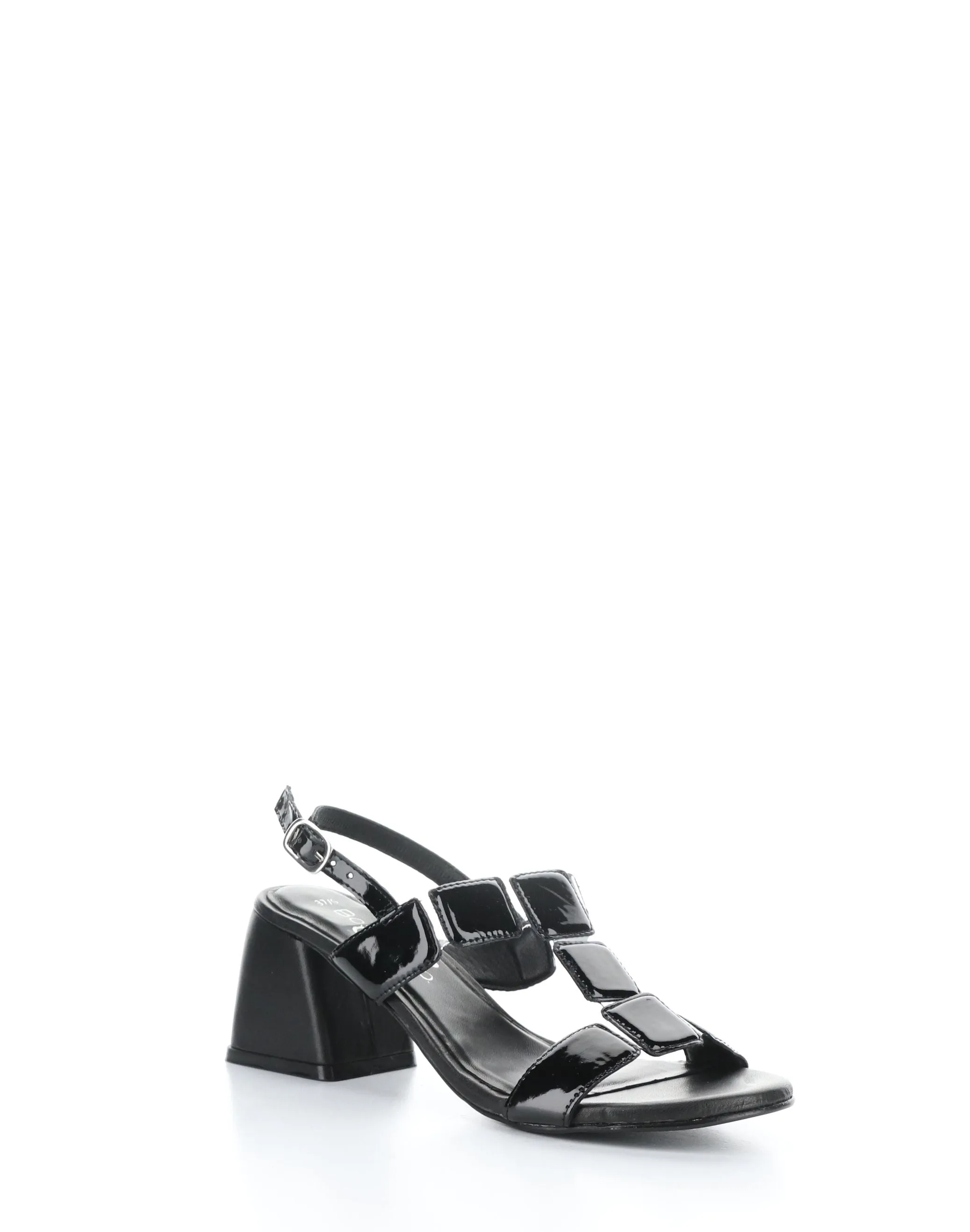 Bos & Co "Glow" Black patent block heel sandal