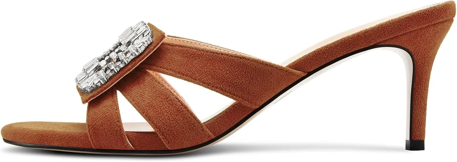 Castamere Womens Mid Heel Open Toe Slip-on Mules Shoes Sandals Rhinestone Crystal Gladiator Wedding Prom Casual 2.6 Inches Heels