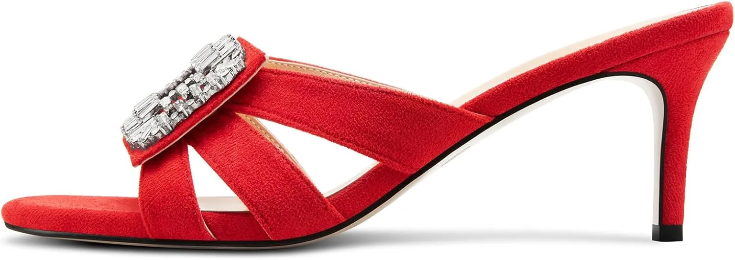 Castamere Womens Mid Heel Open Toe Slip-on Mules Shoes Sandals Rhinestone Crystal Gladiator Wedding Prom Casual 2.6 Inches Heels