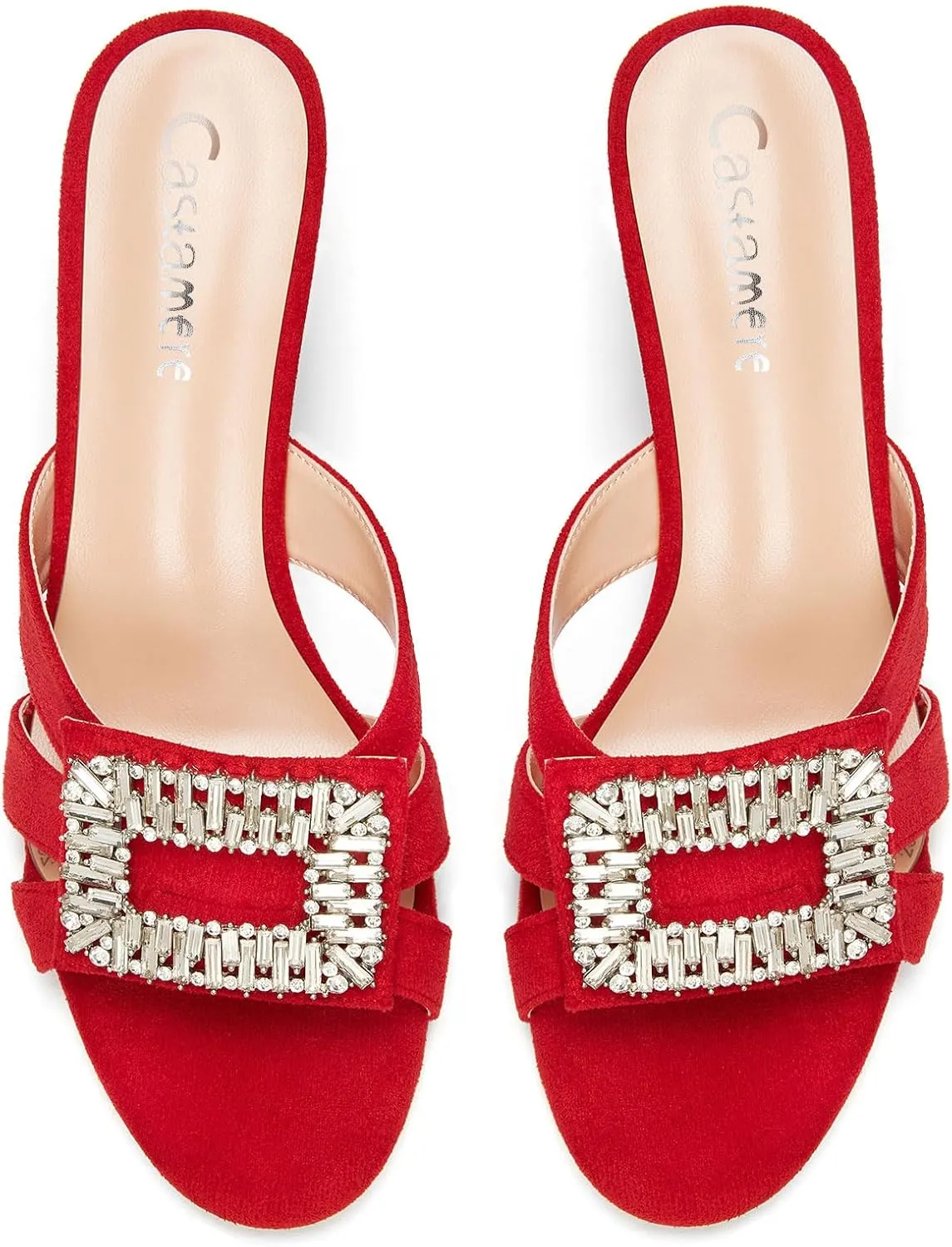 Castamere Womens Mid Heel Open Toe Slip-on Mules Shoes Sandals Rhinestone Crystal Gladiator Wedding Prom Casual 2.6 Inches Heels