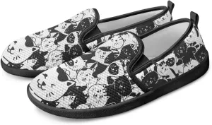 Cat Print Flat Shoes for Women Mesh Slip On Low Top Sneakers Fashion Breathable Casual Loafers for Work