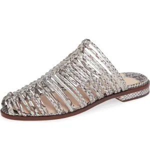 Cecelia New York Gloria Slide Sandal Silver Snake Metallic Closed Toe Caged Mule