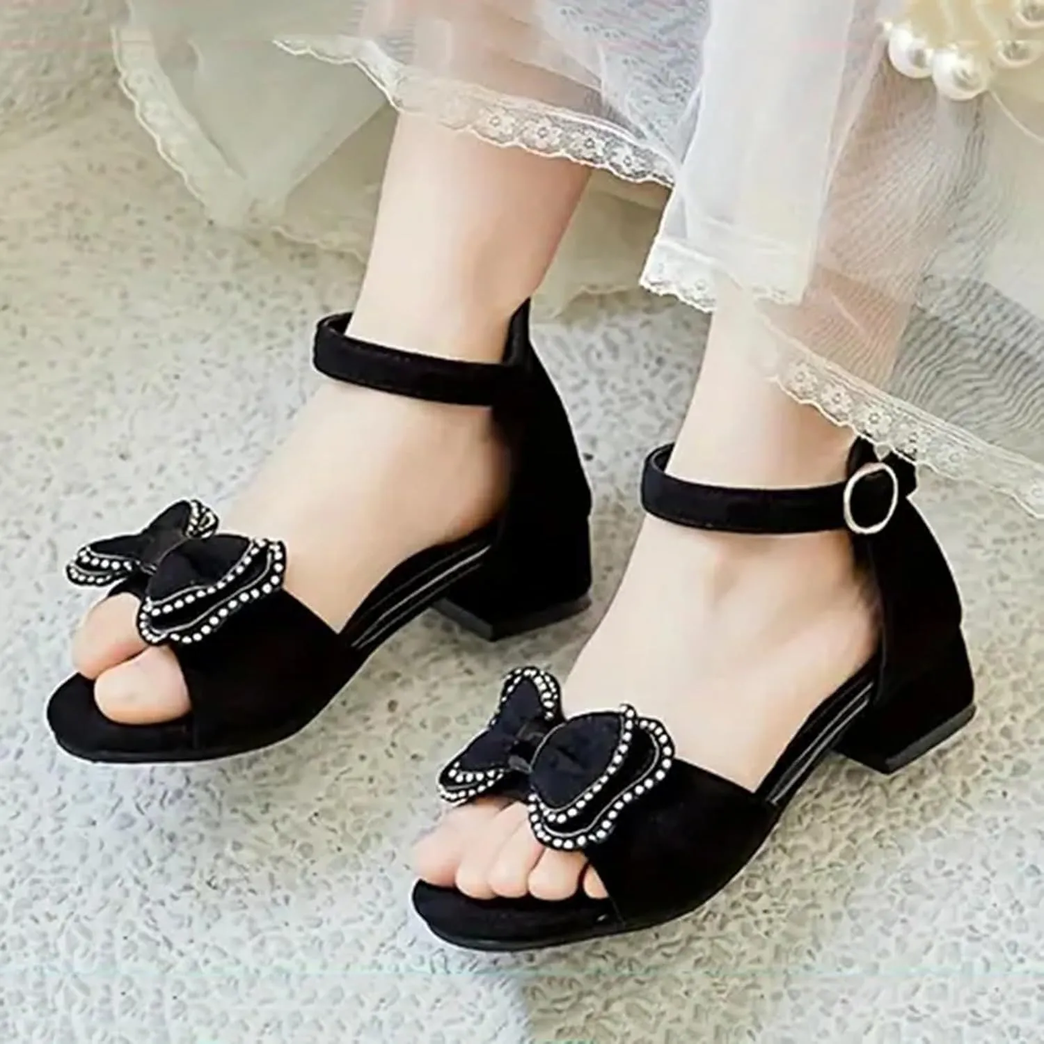 Children Shoes Thick Heel Sandals Fashionable Bow Small High Heel Sandals Toddler Girl Apparel