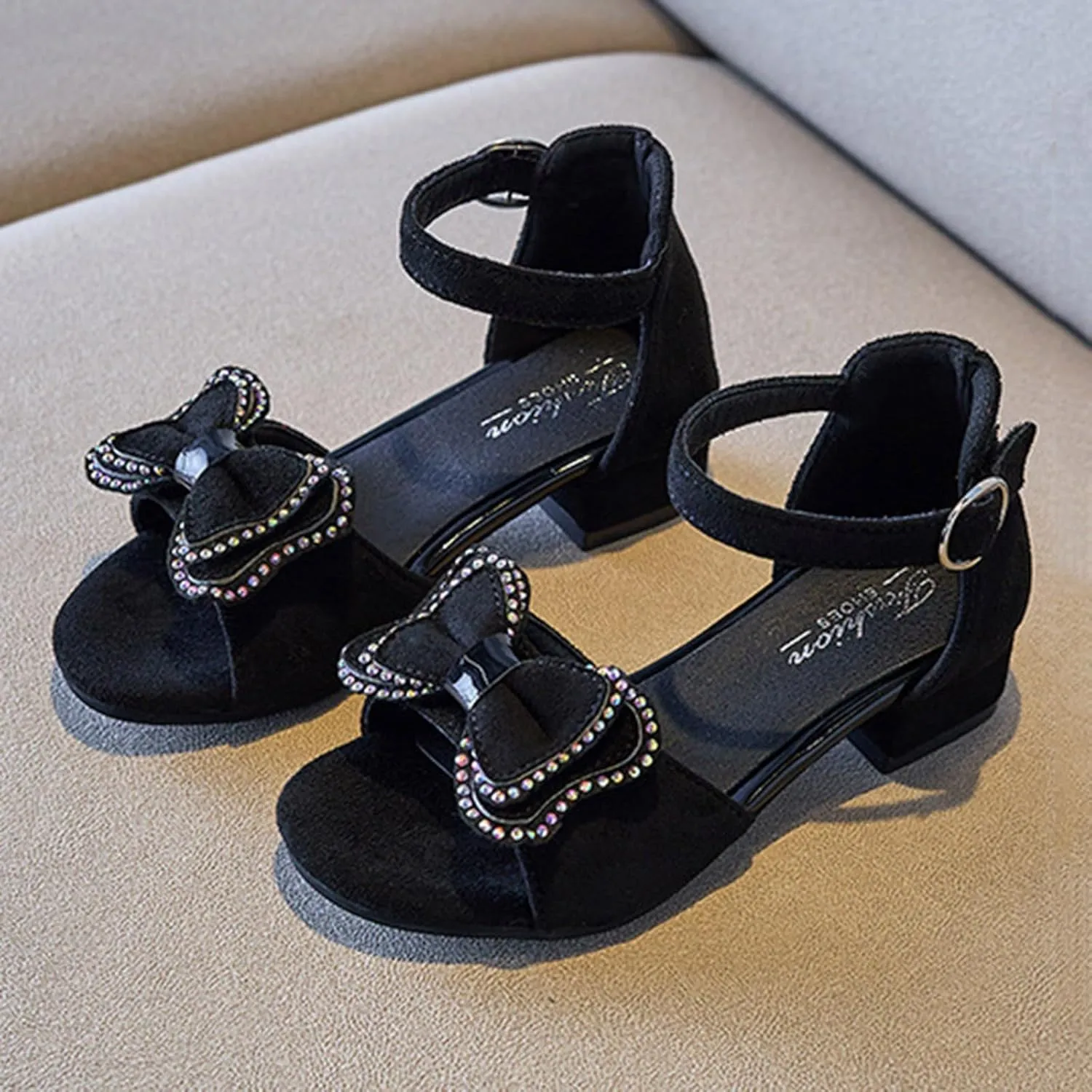 Children Shoes Thick Heel Sandals Fashionable Bow Small High Heel Sandals Toddler Girl Apparel