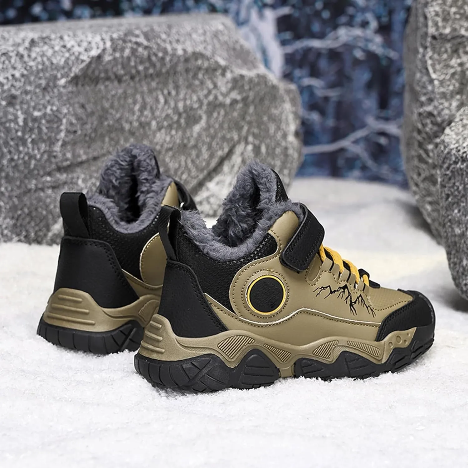 Childrens Fuzzy Lined Sneaker Boys Girls Kids Winter Snow Sport Shoes Booties Outdoor aterproof Running Shoes Non Slip