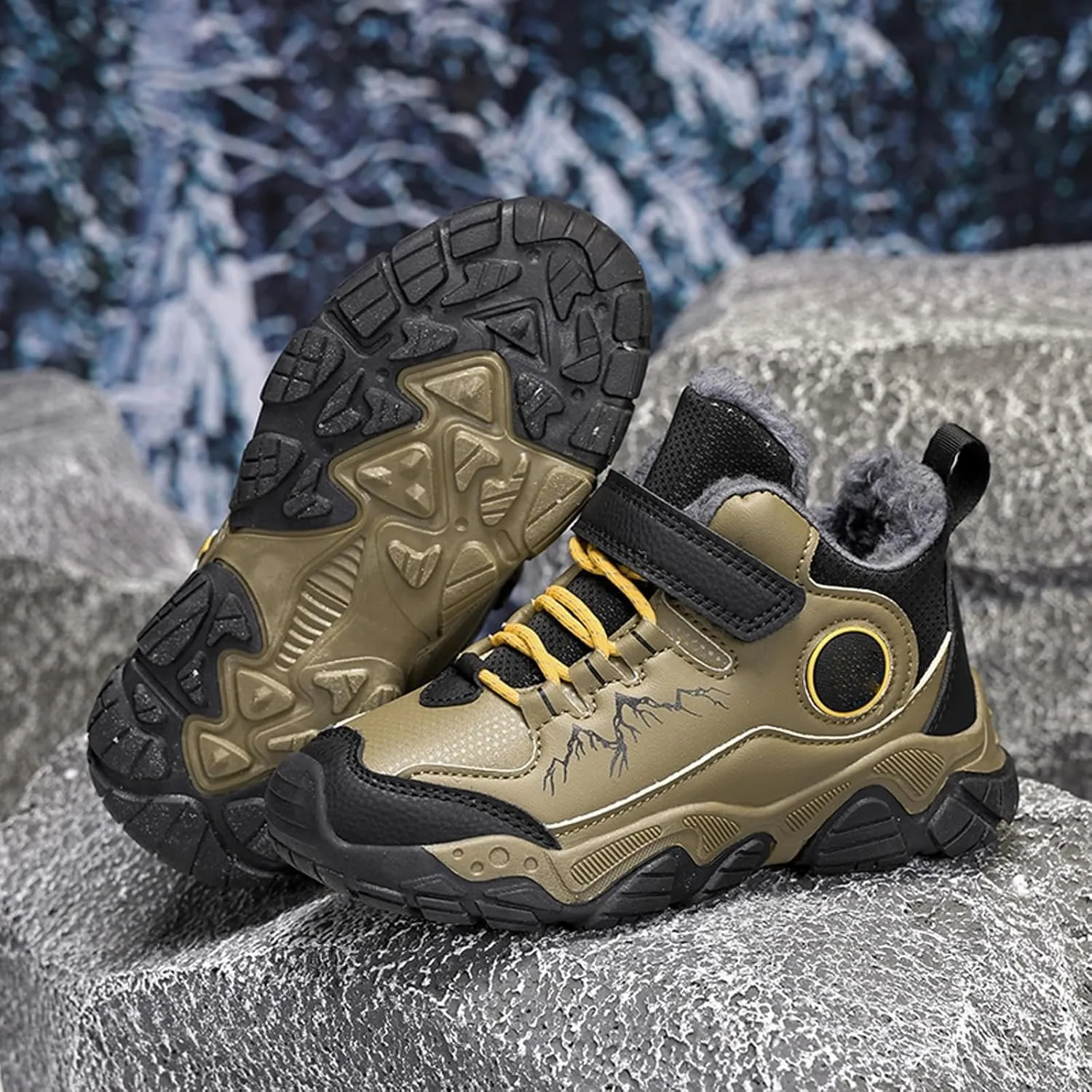 Childrens Fuzzy Lined Sneaker Boys Girls Kids Winter Snow Sport Shoes Booties Outdoor aterproof Running Shoes Non Slip