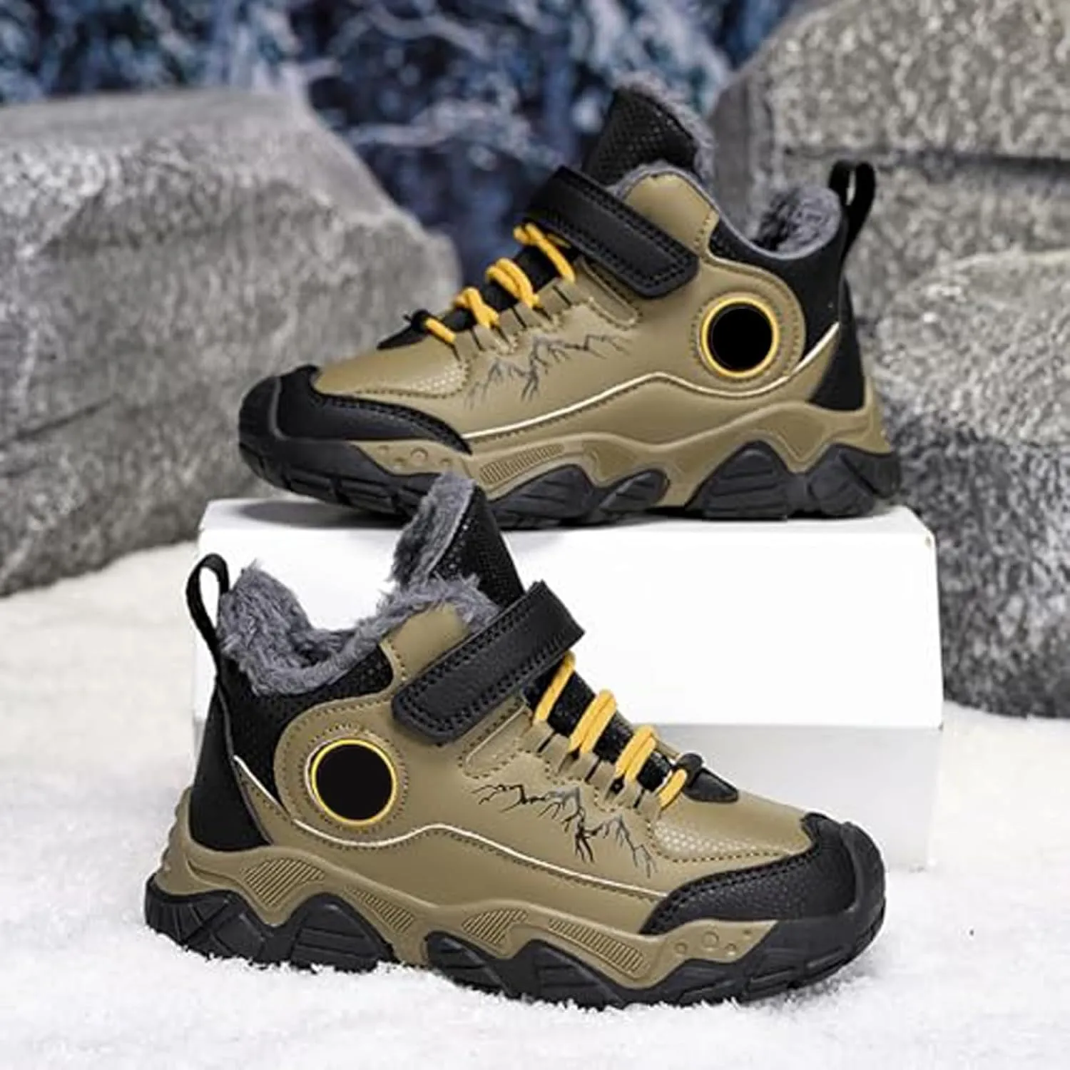 Childrens Fuzzy Lined Sneaker Boys Girls Kids Winter Snow Sport Shoes Booties Outdoor aterproof Running Shoes Non Slip