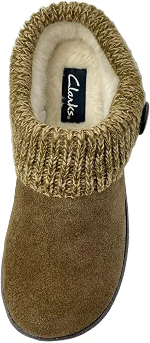 Clarks knitted Collar Winter Clog Slippers SAGE (7, SAGE)