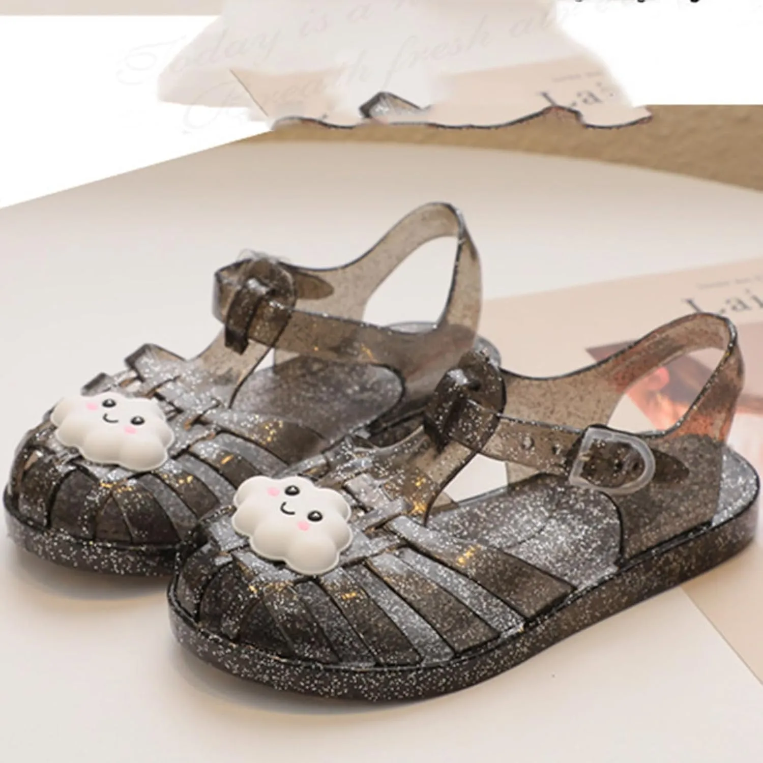 Crystal Jelly Heel Sandals Teen Girl Summer Beach Shoes Lightweight Soft Water Sandal Footwear