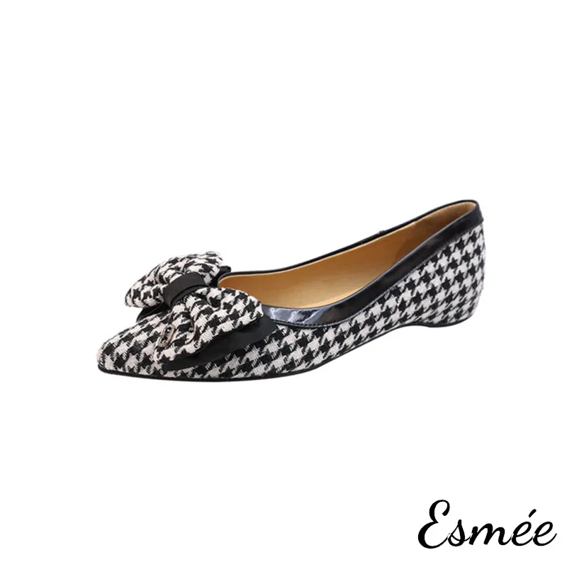 Dogstooth Fabrics Flats with Bow Knot Design
