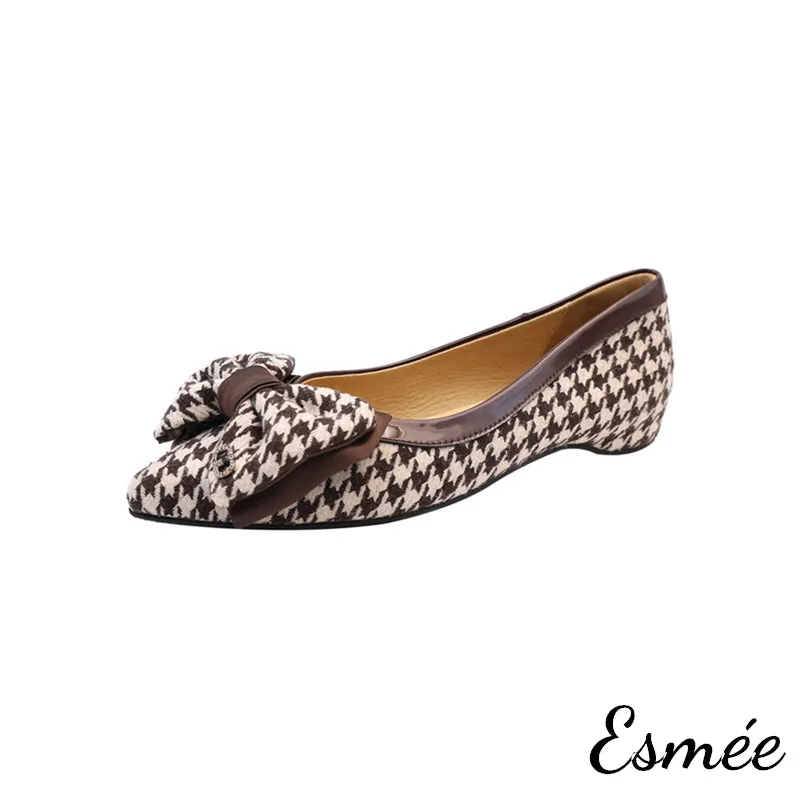 Dogstooth Fabrics Flats with Bow Knot Design