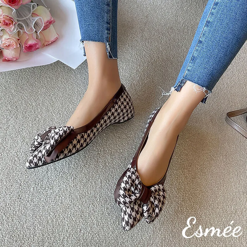 Dogstooth Fabrics Flats with Bow Knot Design