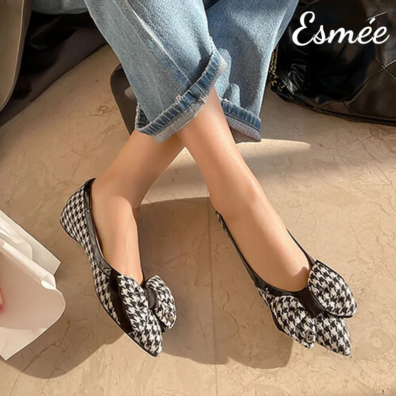 Dogstooth Fabrics Flats with Bow Knot Design