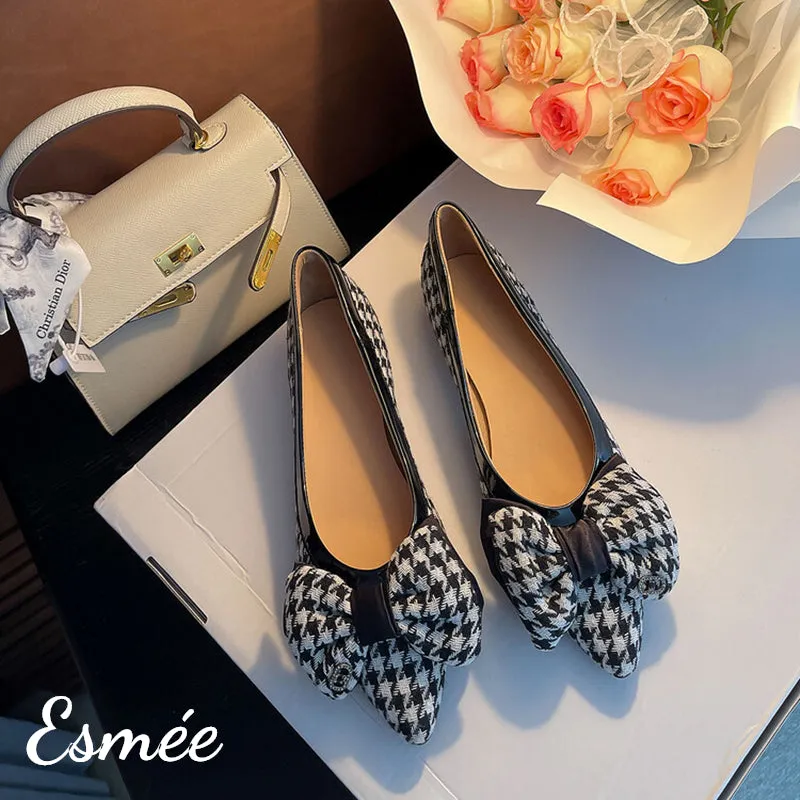 Dogstooth Fabrics Flats with Bow Knot Design