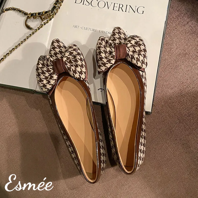 Dogstooth Fabrics Flats with Bow Knot Design