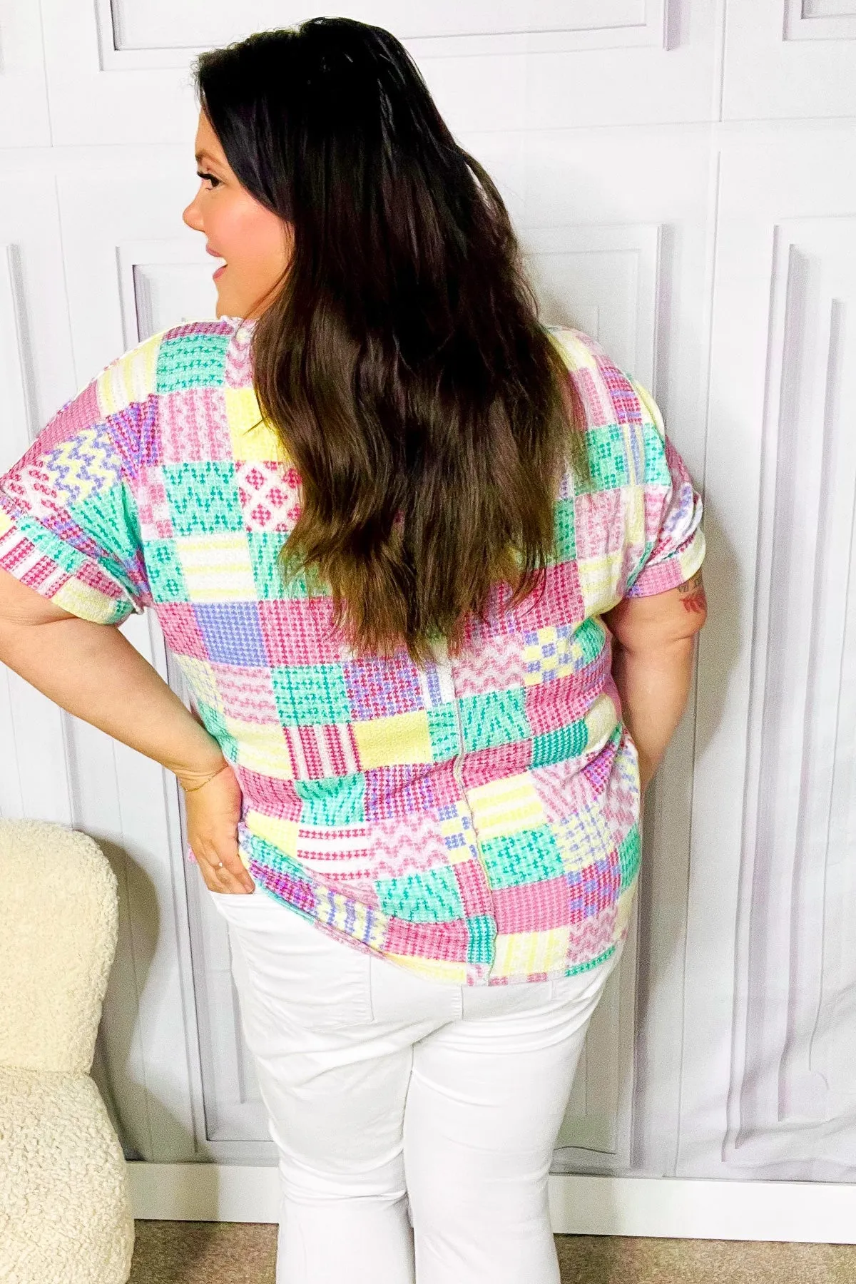 Easy Living Patchwork Print V Neck Top