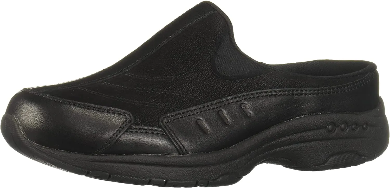 Easy Spirit Travel Time Round Closed-Toe Slip On Mule Clog Black (7.5, Black)