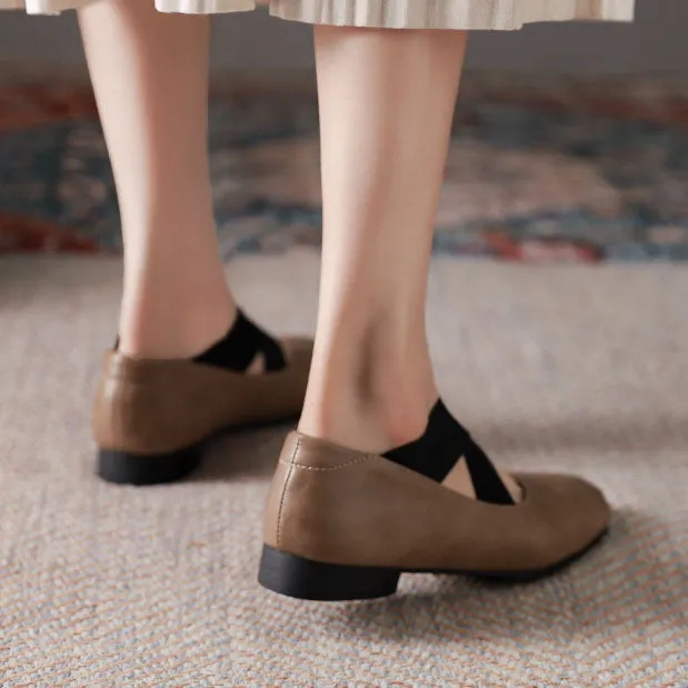 elveswallet Low Cross Lace Up Square Toe Mary Janes Shoes