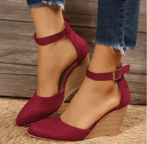 Fashionable Women’s High Heel Sandals - Closed Toe Suede Pointed Wedge