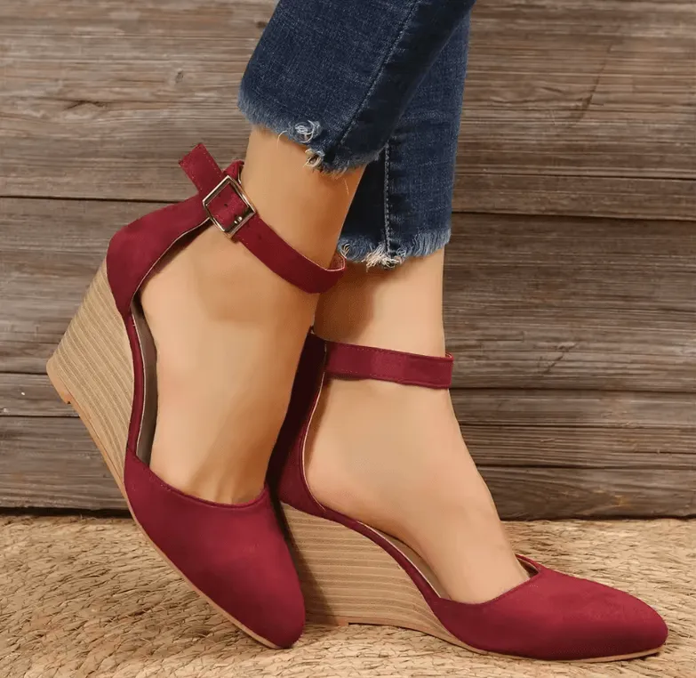 Fashionable Women’s High Heel Sandals - Closed Toe Suede Pointed Wedge