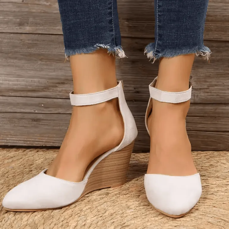 Fashionable Women’s High Heel Sandals - Closed Toe Suede Pointed Wedge
