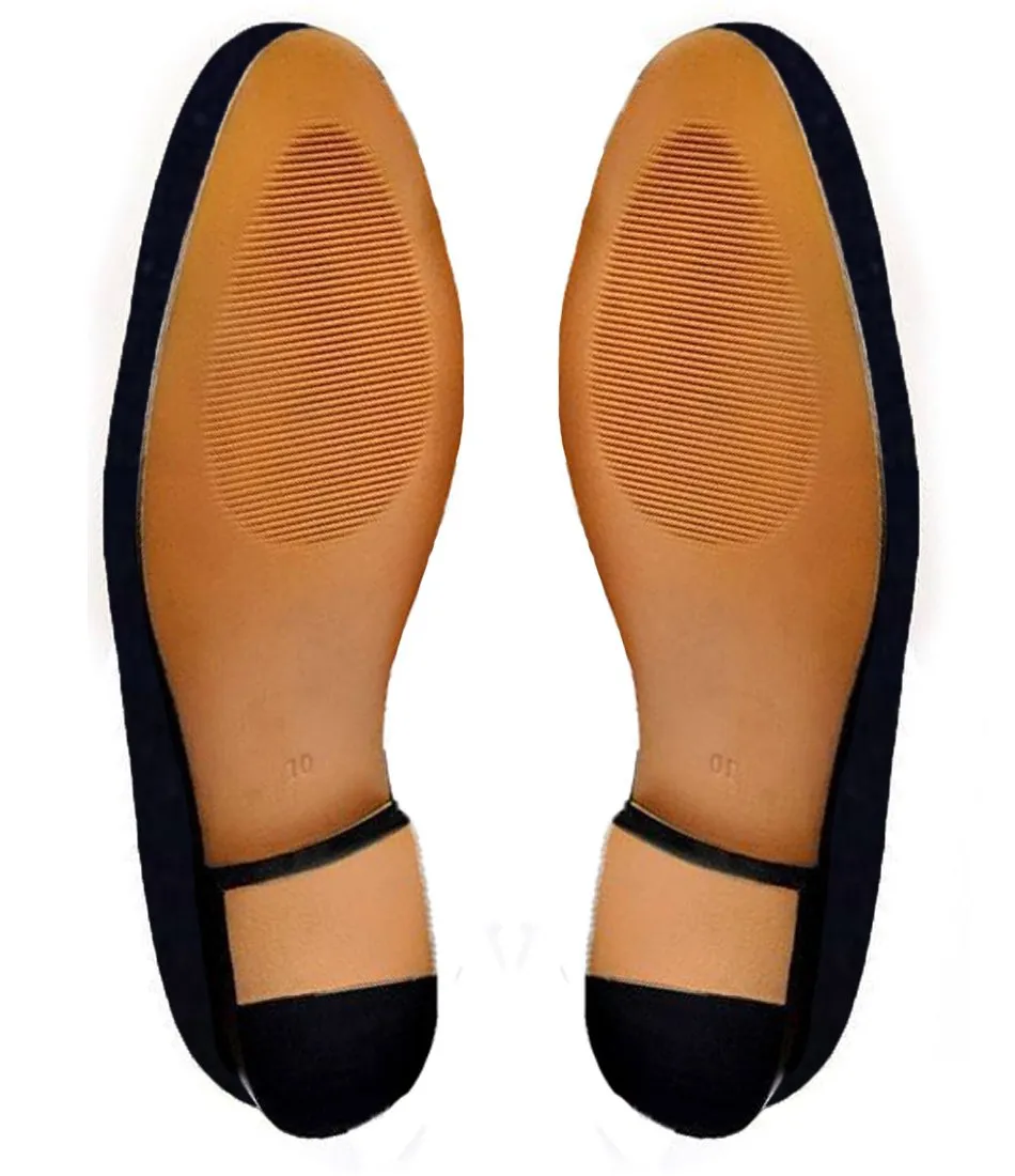 Flat Feet Shoes - Blue Velvet Bear v/s Bull Embroidered Loafers with Arch Support