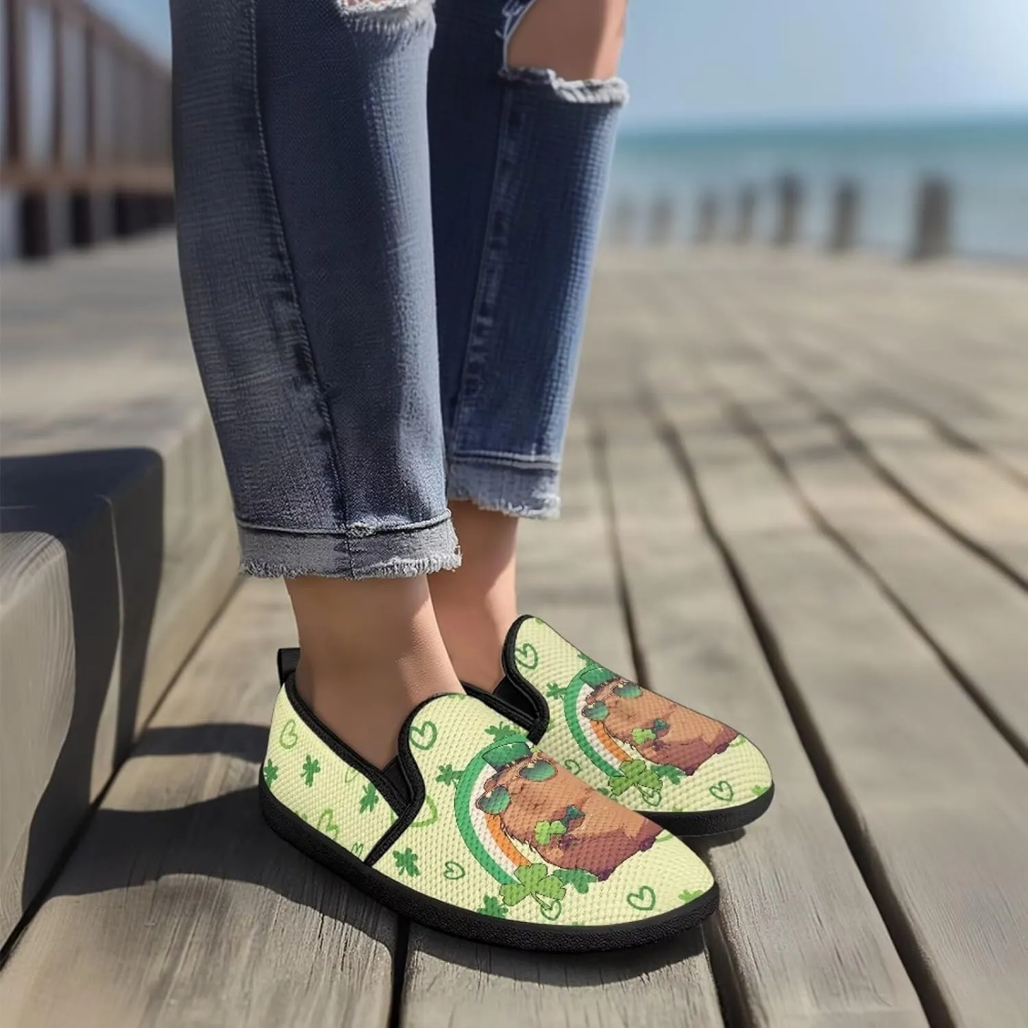 Flats Shoes for Women Breathable Mesh Slip On Sneakers Fashion Low Top Non-Slip Loafers for Walking
