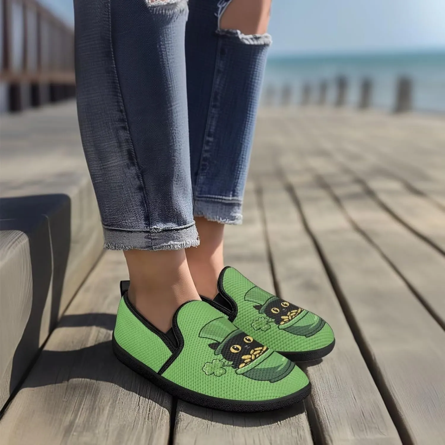 Flats Shoes for Women Breathable Mesh Slip On Sneakers Fashion Low Top Non-Slip Loafers for Walking