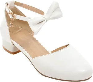 Flower Girls Heels Dress Shoes Kids Closed Toe Bow Ankle Strap Mary Jane Sandals Wedding Party Princess Shoes