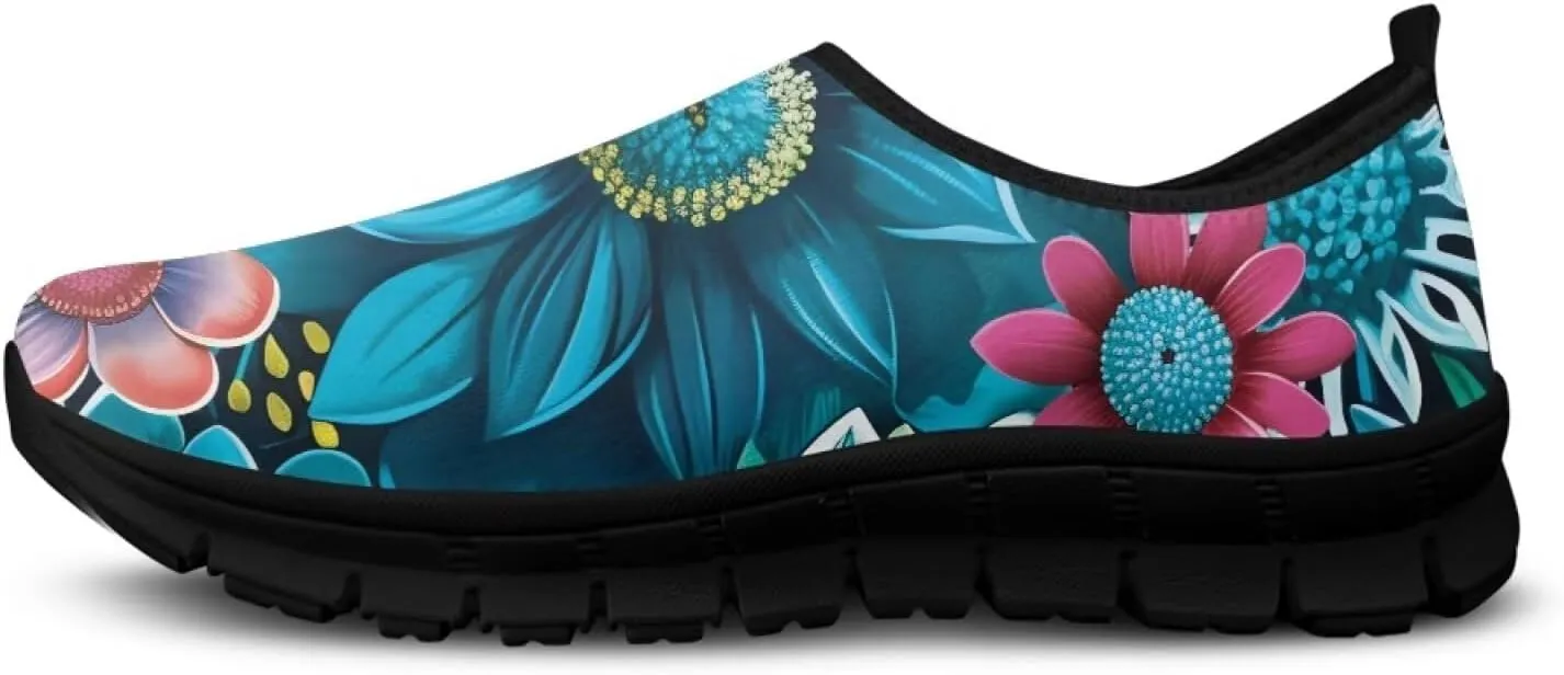 Flowers Print Mesh Shoes for Women Breathable Non-Slip Casual Loafers Fashion Running Hikking Sneaker for Outdoor