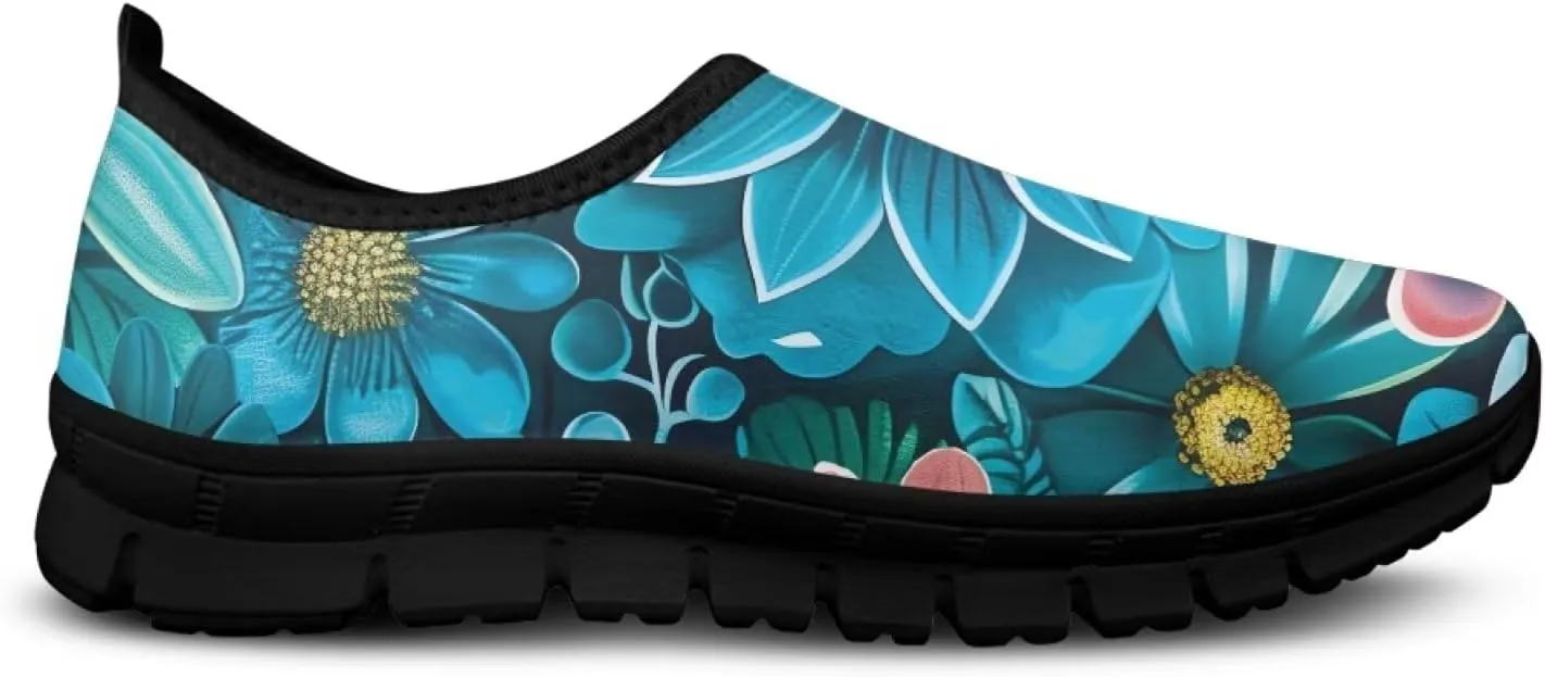 Flowers Print Mesh Shoes for Women Breathable Non-Slip Casual Loafers Fashion Running Hikking Sneaker for Outdoor