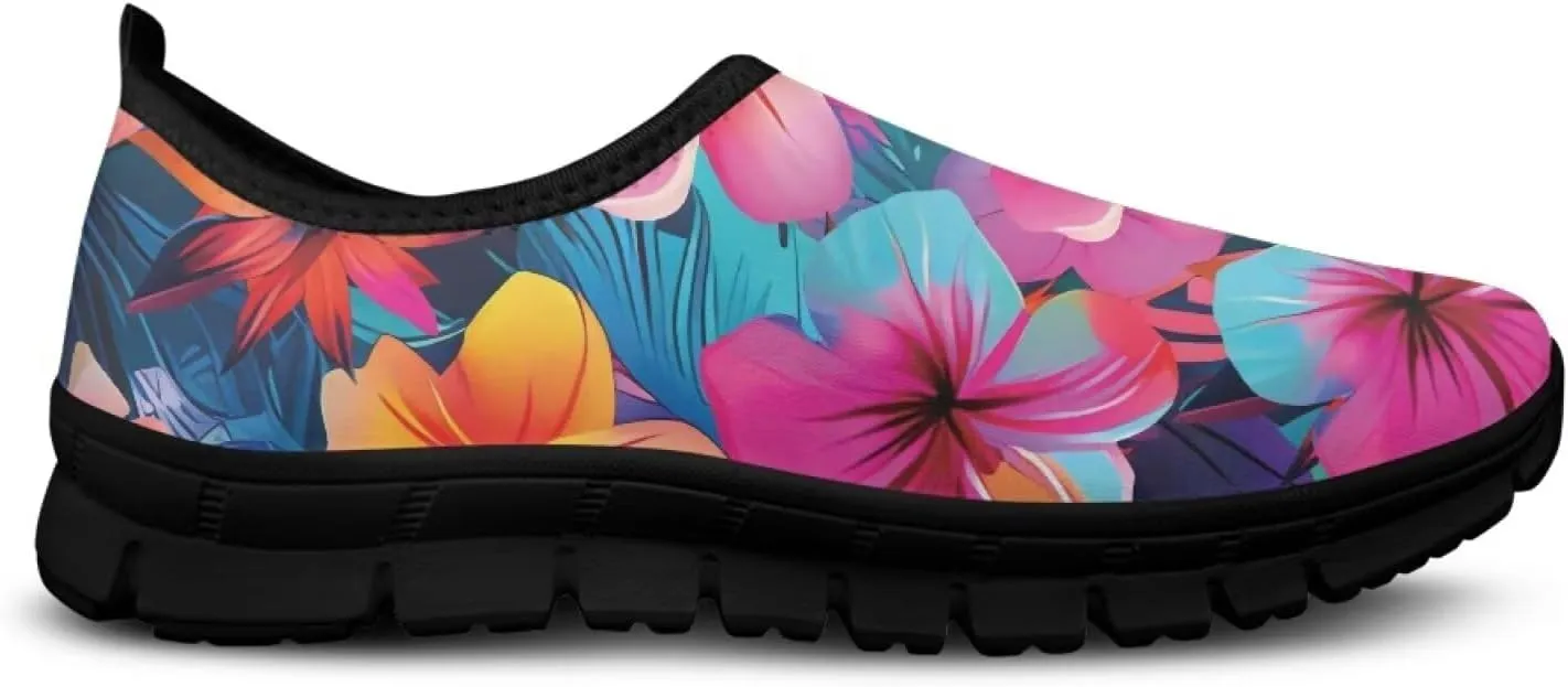 Flowers Print Mesh Shoes for Women Breathable Non-Slip Casual Loafers Fashion Running Hikking Sneaker for Outdoor