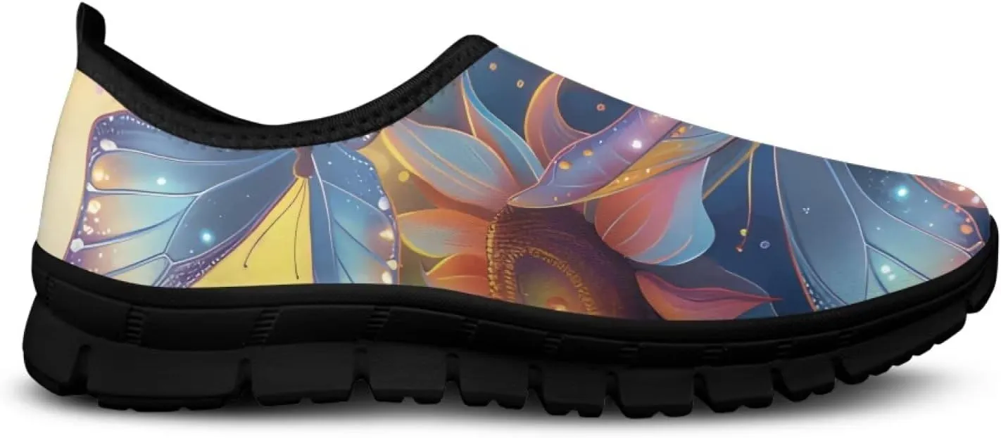 Flowers Print Mesh Shoes for Women Breathable Non-Slip Casual Loafers Fashion Running Hikking Sneaker for Outdoor