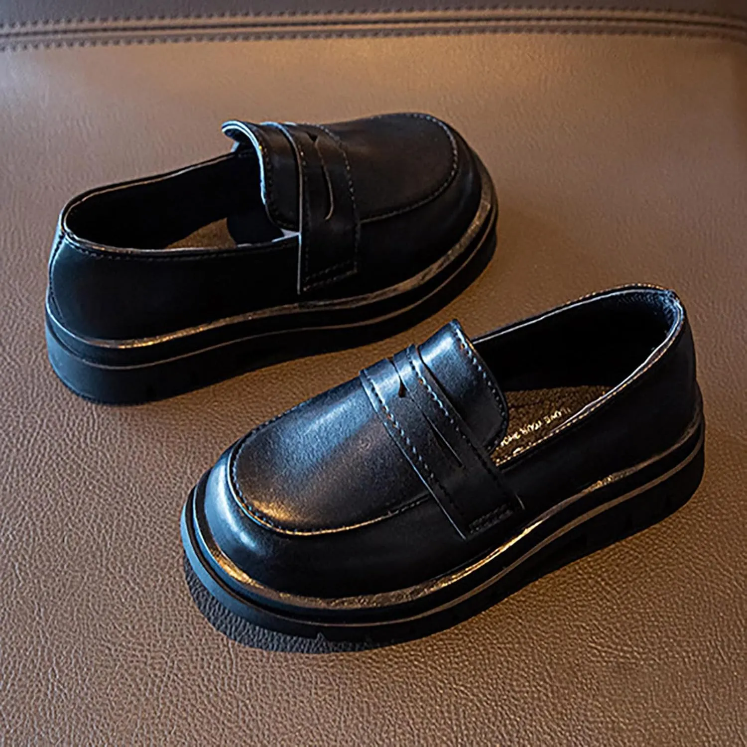 Girls Dress Shoes Chunky Loafers for Girl Platform Penny Loafers Round Toe School Uniform Slip On Baby Dress Shoes