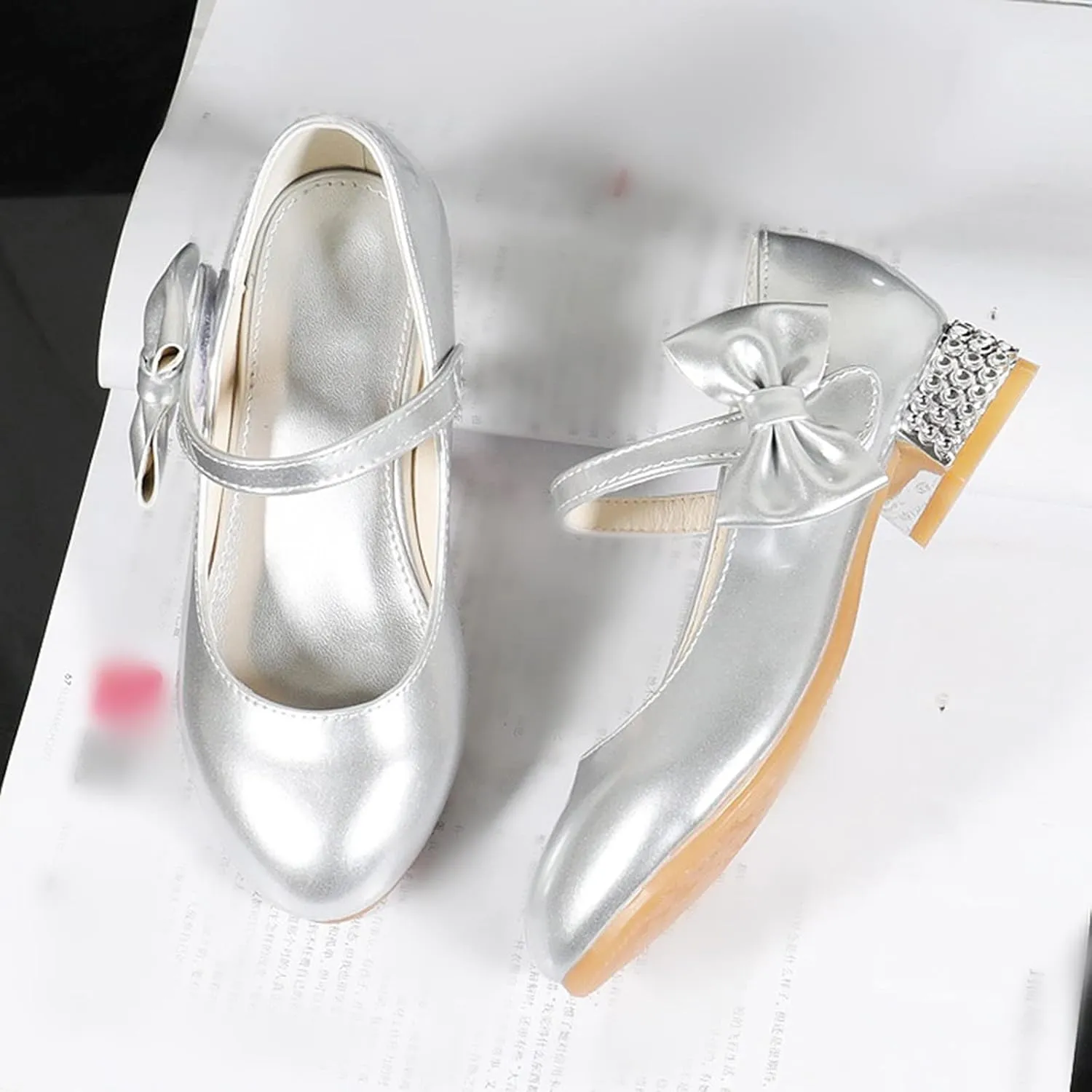 Girls Dress Shoes Mary Jane Shoes for Girls, Low Girls Heels for Kids Toddler Flower Girl Wedding Party Shoes for Girls