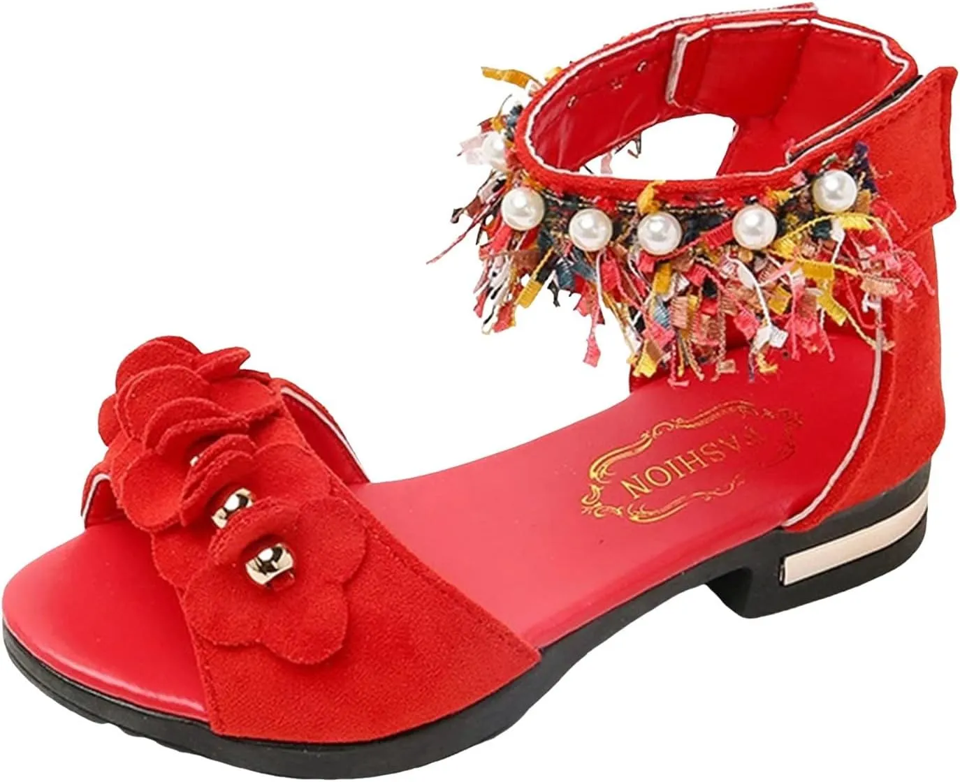 Girls Shoes Toddler Little Kid Bohemian Sandals For Girls Children Shoes Thick High Heeled Sandals Fashionable Small High Heeled Flower Pearl Double Slip On Slide