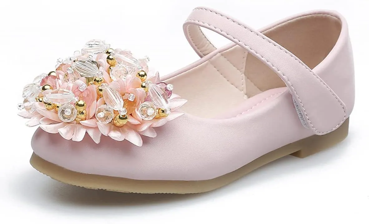 JOEupin Girls Dress Shoes Sparkle Mary Jane Princess Glitter Wedding Party Flats for Toddler Little Kids